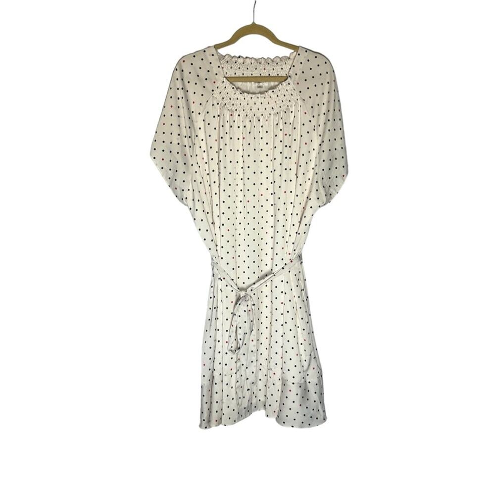 Summersalt White Pink Blue Polkadot Short Sleeve Smocked‎ Ruffle Neck Dress 2XL
